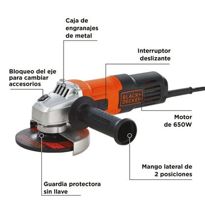 Pulidora Black+Decker  4 1/2 650W: Sin Sobrecalentamiento