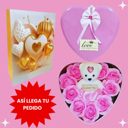 🎀Caja de Peluche y Rosas con olor fragante: El mejor regalo