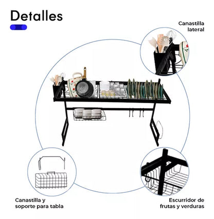 Escurridor y organizador de platos en acero inoxidable 85 cm