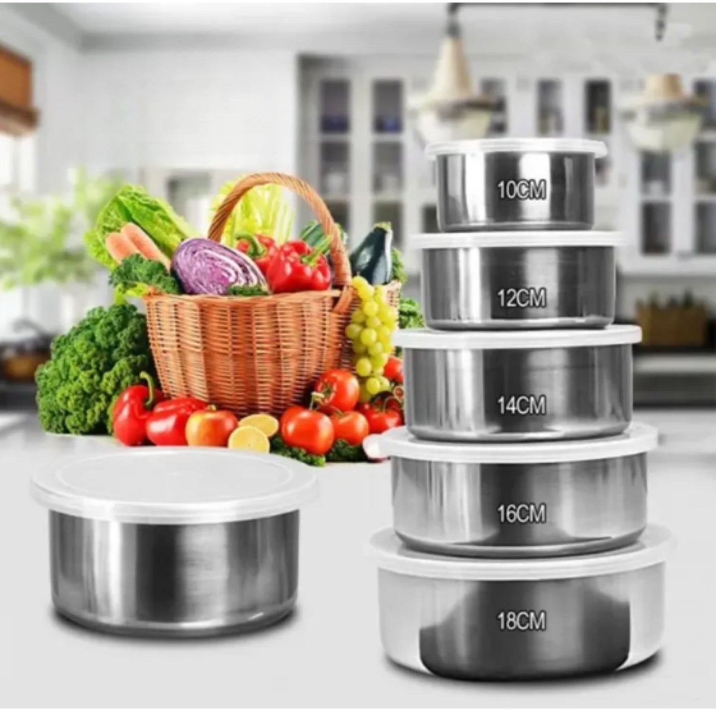 Set x 5 Recipientes De Cocina Con Tapa