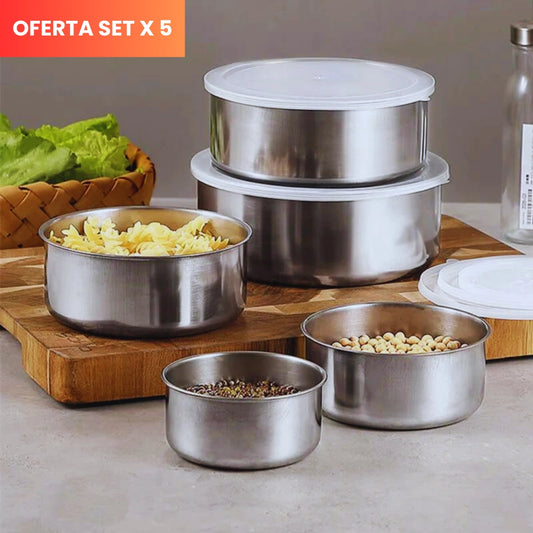 Set x 5 Recipientes De Cocina Con Tapa
