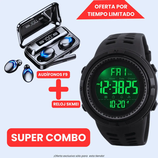 SUPER COMBO: Audifonos F9 + Reloj Deportivo Skmei