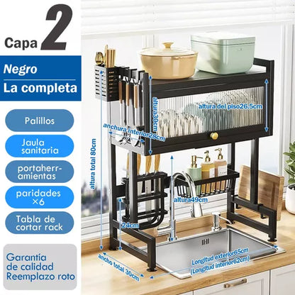 Escurridor y organizador de platos en acero inoxidable 85 cm